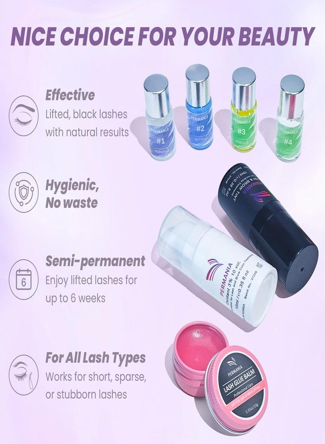 PERMANIA Lash Lift and Tint Kit, Salon Grade Supplies for Eyelash Perm and Brow Lamination Black Dye with Lash Lift Balm Curling & Coloring Natural Result - Image 5