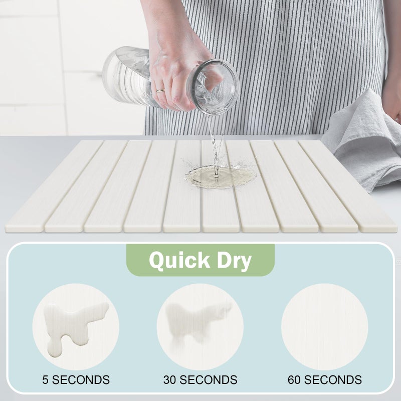 Cecnamt Stone Dish Drying Mat for Kitchen Counter,24"(L)Ã—16"(W) Collapsible Fast-Drying Diatomaceous Earth Mats with Towel Sanding Tool,Versatile Stone Drying Mats for Cups Dishes Bottles - Image 2