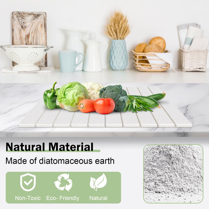 Cecnamt Stone Dish Drying Mat for Kitchen Counter,24"(L)Ã—16"(W) Collapsible Fast-Drying Diatomaceous Earth Mats with Towel Sanding Tool,Versatile Stone Drying Mats for Cups Dishes Bottles - Image 3