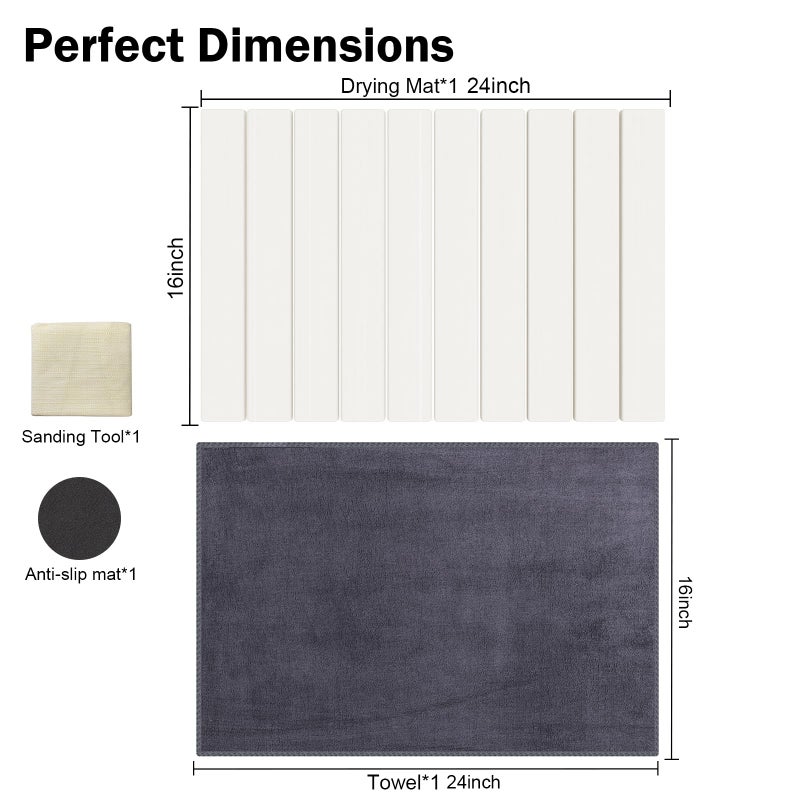 Cecnamt Stone Dish Drying Mat for Kitchen Counter,24"(L)Ã—16"(W) Collapsible Fast-Drying Diatomaceous Earth Mats with Towel Sanding Tool,Versatile Stone Drying Mats for Cups Dishes Bottles - Image 4