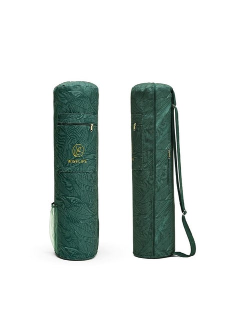Wiselife Yoga Mat Bag Green LeavesPremium Carry Bag, Full Easy Access Zip, Multi Functional Storage Pockets & Adjustable Shoulder Strap - Green