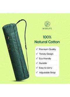 WiseLifeNaturals Wiselife Yoga Mat Bag Green LeavesPremium Carry Bag, Full Easy Access Zip, Multi Functional Storage Pockets & Adjustable Shoulder Strap - Green  - Image 3