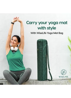 WiseLifeNaturals Wiselife Yoga Mat Bag Green LeavesPremium Carry Bag, Full Easy Access Zip, Multi Functional Storage Pockets & Adjustable Shoulder Strap - Green  - Image 2