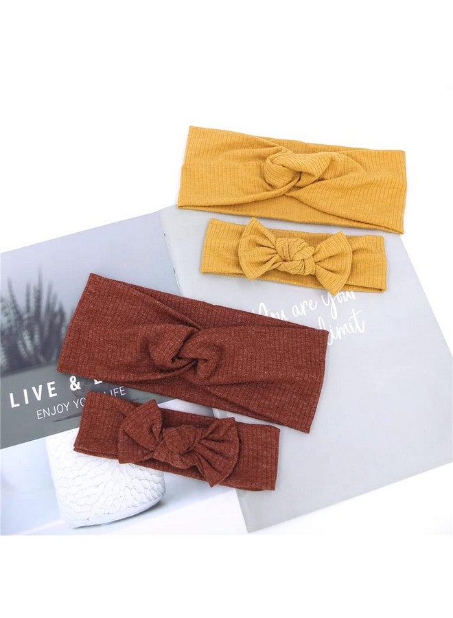 Sugarmelon Mommy and Me Headband Set Mother Baby Matching Turban Headband for Toddler Baby Girls Women Scrunchies Hair Bow Hairbands (Mustard and Golden Brown) - Image 2