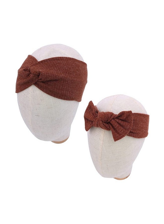 Sugarmelon Mommy and Me Headband Set Mother Baby Matching Turban Headband for Toddler Baby Girls Women Scrunchies Hair Bow Hairbands (Mustard and Golden Brown) - Image 3