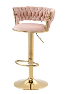 Velvet Woven Bar Stools, Modern Height Adjustable Swivel Barstools Counter Chairs with Back & Golden Metal Base for Pub, Kitchen, Cafe