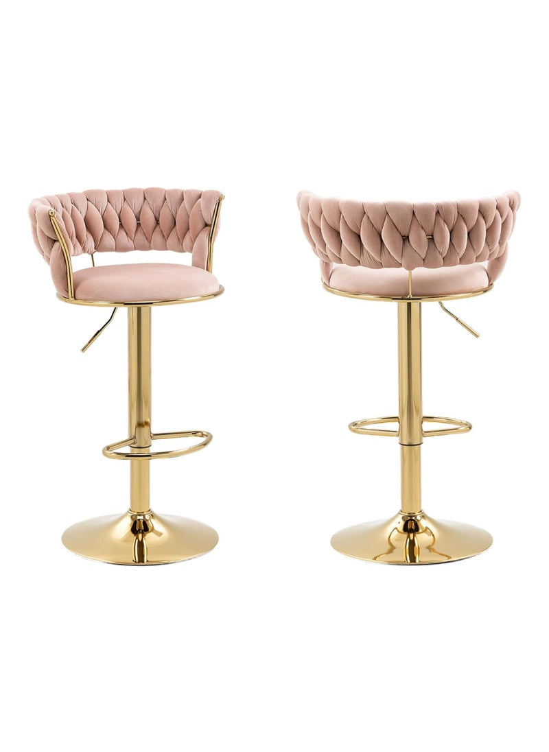 DubaiGallery - Velvet Woven Bar Stools, Modern Height Adjustable Swivel Barstools Counter Chairs with Back & Golden Metal Base for Pub, Kitchen, Cafe - Image 1