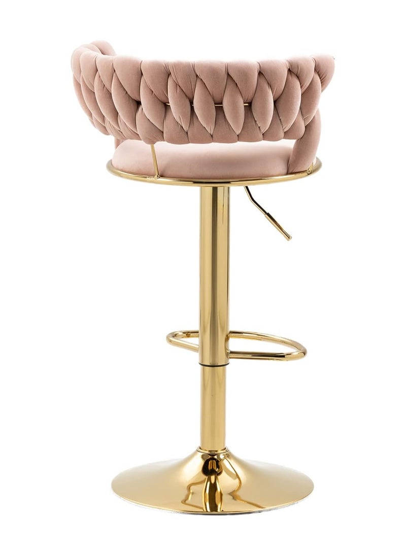 DubaiGallery - Velvet Woven Bar Stools, Modern Height Adjustable Swivel Barstools Counter Chairs with Back & Golden Metal Base for Pub, Kitchen, Cafe - Image 1