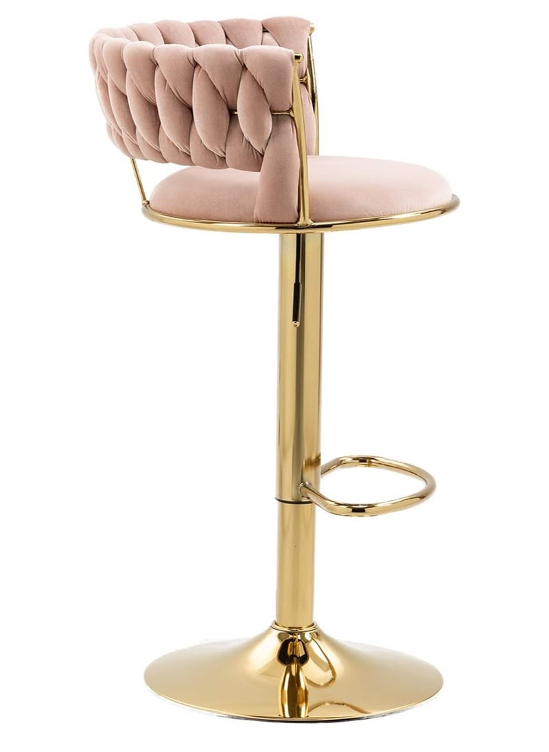 DubaiGallery - Velvet Woven Bar Stools, Modern Height Adjustable Swivel Barstools Counter Chairs with Back & Golden Metal Base for Pub, Kitchen, Cafe - Image 1