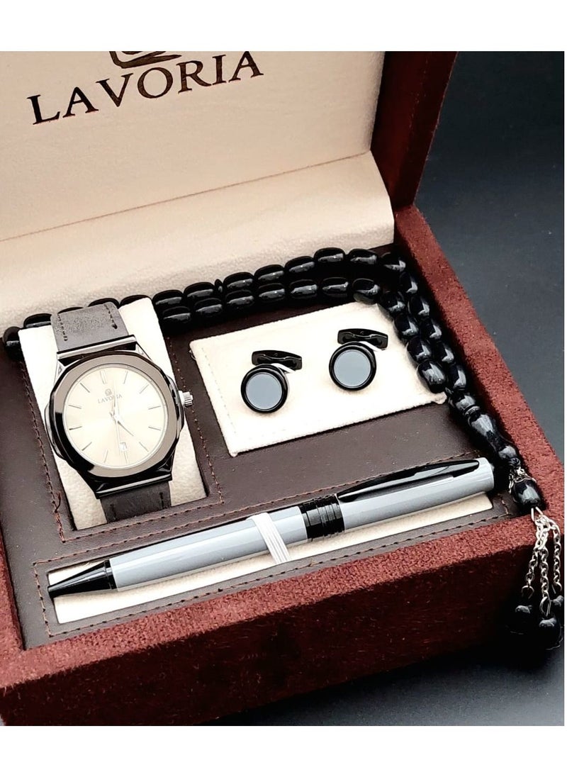 LAVORIA Laforea watch gift set for men consisting of 4 pieces, a rosary watch, a pen and a set of buttons 
