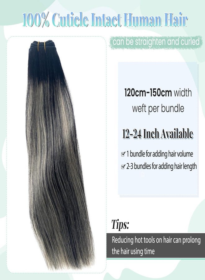 Ubetta Balayage Blonde Highlight Weft Hair Extensions Human Hair Weave Extension Black Hair Balayage White Grey Highlights Sew in Hair Extensions Real Human Hair Wefts 18 Inch Hair Wefts Weave Bundles 100G - Image 4