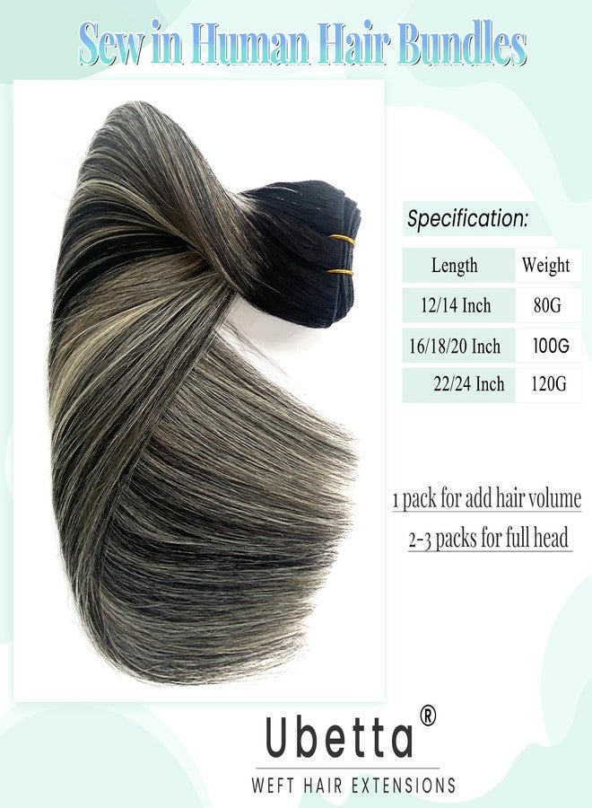 Ubetta Balayage Blonde Highlight Weft Hair Extensions Human Hair Weave Extension Black Hair Balayage White Grey Highlights Sew in Hair Extensions Real Human Hair Wefts 18 Inch Hair Wefts Weave Bundles 100G - Image 3