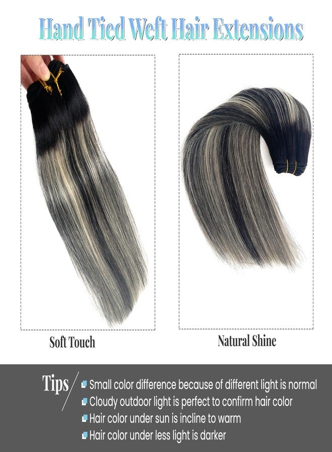 Ubetta Balayage Blonde Highlight Weft Hair Extensions Human Hair Weave Extension Black Hair Balayage White Grey Highlights Sew in Hair Extensions Real Human Hair Wefts 18 Inch Hair Wefts Weave Bundles 100G - Image 5
