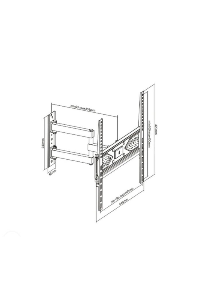 TechFort Full Motion Articulating Swivel Wall Mount Bracket For Upto 65 Inch Black  - Image 4