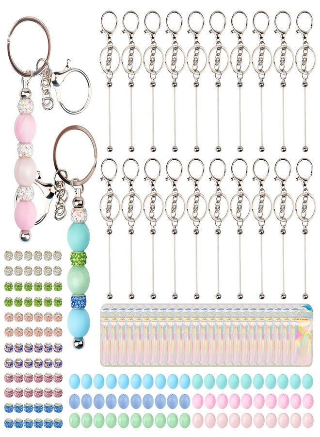 Qoroos 160pcs Beadable Keychains Set Bulk for Keychain Making Kit with Beadable Keychain Bar Silicone Beads Spacer Beads Gifts for Women Men DIY Crafts - Image 1
