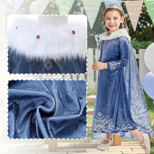 Luzlen Winter Snow Princess Costume for Girls Halloween Birthday Cosplay Dress with Cape Accessories Blue, 3-4 Years(Label 110) - Image 5