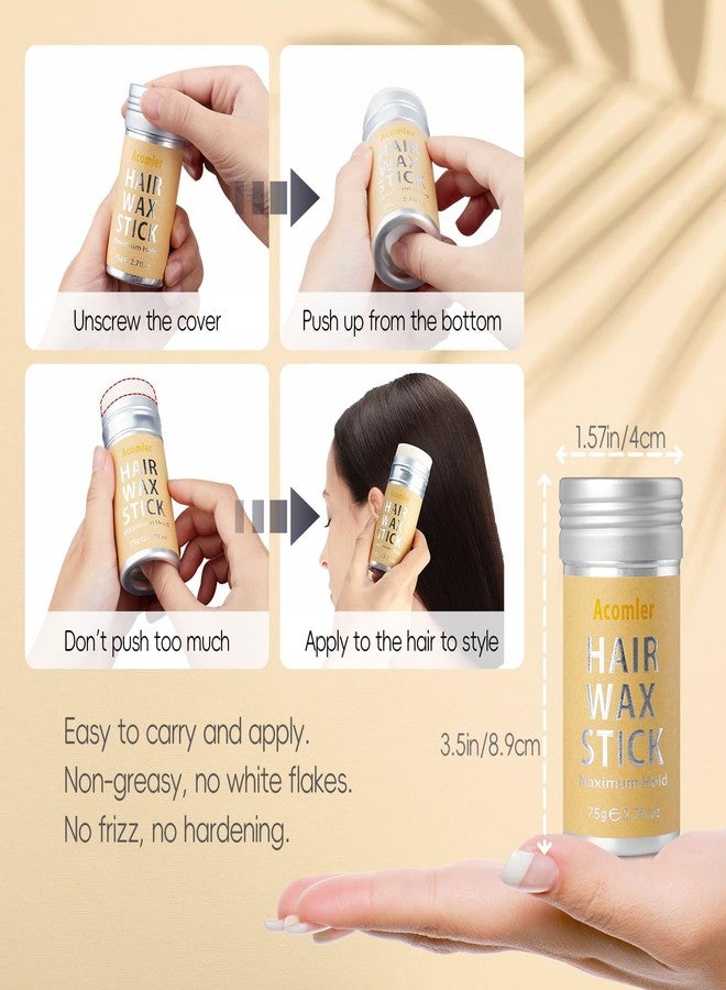 Acomler عصا شمع شعر أكميلر، عصا شمع للشعر، شمع عصا للشعر للتخلص من الشعر المتطاير، مروض الشعر المتطاير، عصا لزجة للشعر غير دهنية، شمع تصفيف قوي الثبات للنساء، الأطفال، الفتيات (1 عبوة، 2.7 أونصة) - Image 4