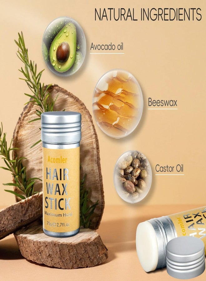 Acomler عصا شمع شعر أكميلر، عصا شمع للشعر، شمع عصا للشعر للتخلص من الشعر المتطاير، مروض الشعر المتطاير، عصا لزجة للشعر غير دهنية، شمع تصفيف قوي الثبات للنساء، الأطفال، الفتيات (1 عبوة، 2.7 أونصة) - Image 2