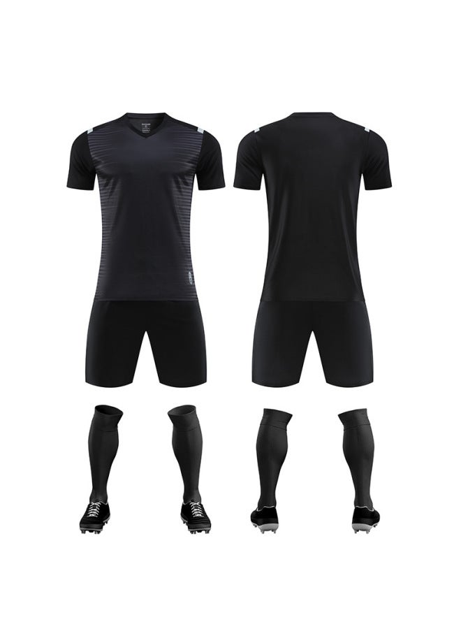 Black Football Uniform Suit Men's Outdoor Game Uniform Short-sleeved Breathable Training Uniform Sweat-absorbent Student Football Jersey With Printed Number