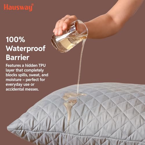 HAUSWAY Pillow Protector Waterproof | Quilted Cotton Pillow Cover with Zip Closure | 200 GSM Quilt Layer | Dust Mite Resistant | Grey - 28x18 Inch, Set of 2 - Image 2