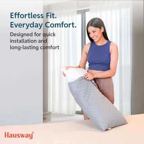 HAUSWAY Pillow Protector Waterproof | Quilted Cotton Pillow Cover with Zip Closure | 200 GSM Quilt Layer | Dust Mite Resistant | Grey - 28x18 Inch, Set of 2 - Image 3