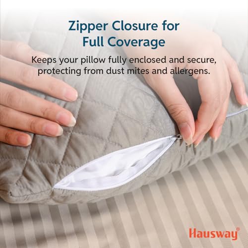 HAUSWAY Pillow Protector Waterproof | Quilted Cotton Pillow Cover with Zip Closure | 200 GSM Quilt Layer | Dust Mite Resistant | Grey - 28x18 Inch, Set of 2 - Image 4