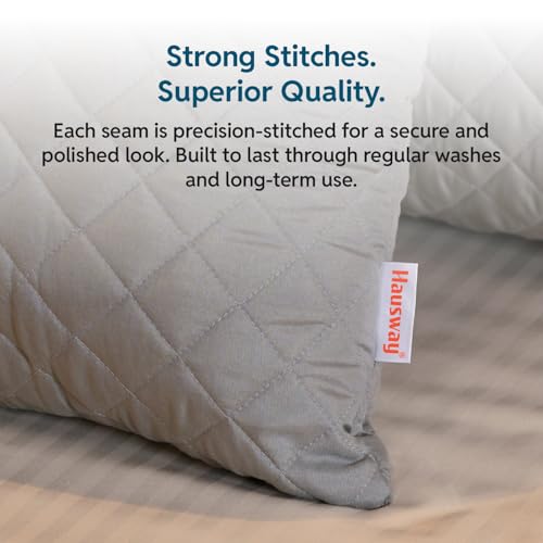 HAUSWAY Pillow Protector Waterproof | Quilted Cotton Pillow Cover with Zip Closure | 200 GSM Quilt Layer | Dust Mite Resistant | Grey - 28x18 Inch, Set of 2 - Image 5