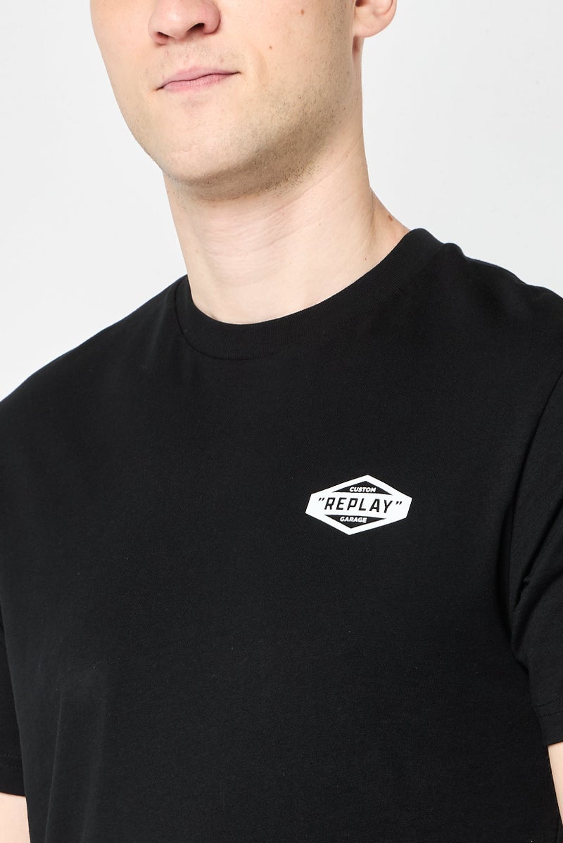 Replay تي شيرت رجالي بأكمام قصيرة وياقة دائرية بشعار العلامة التجارية، أسود - Image 3