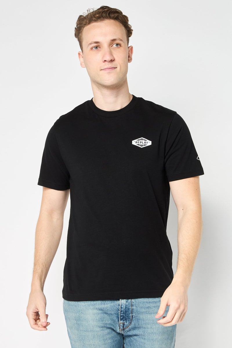 Replay تي شيرت رجالي بأكمام قصيرة وياقة دائرية بشعار العلامة التجارية، أسود - Image 1