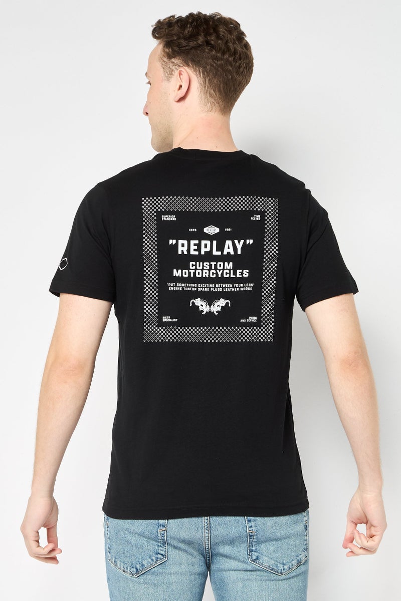 Replay تي شيرت رجالي بأكمام قصيرة وياقة دائرية بشعار العلامة التجارية، أسود - Image 4