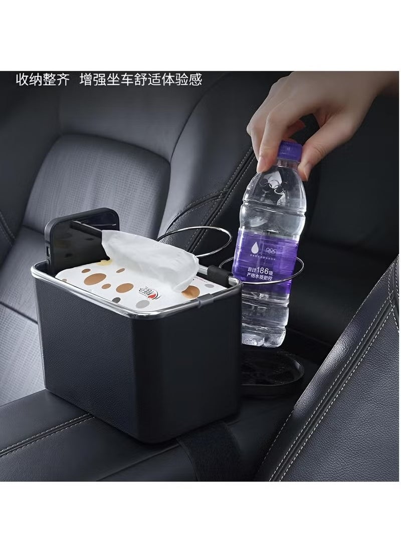 Generic - Multifunctional Car Armrest Storage Box with Foldable Cup Holder Paper Towel Storage Box for Coffee Cups, Water Bottles, Phones, Keep Side Console Tidy (Black) - Image 1