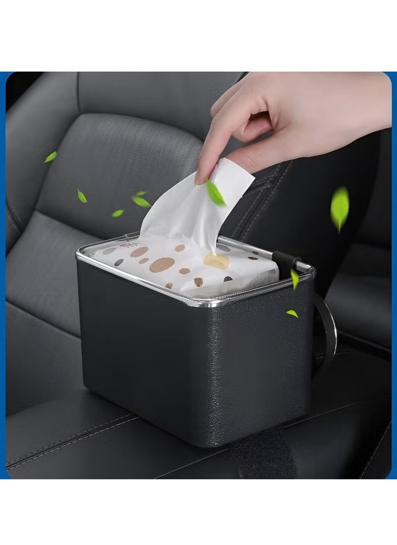 Generic - Multifunctional Car Armrest Storage Box with Foldable Cup Holder Paper Towel Storage Box for Coffee Cups, Water Bottles, Phones, Keep Side Console Tidy (Black) - Image 1