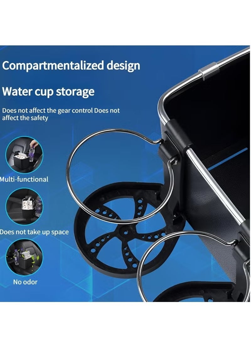 Generic - Multifunctional Car Armrest Storage Box with Foldable Cup Holder Paper Towel Storage Box for Coffee Cups, Water Bottles, Phones, Keep Side Console Tidy (Black) - Image 1