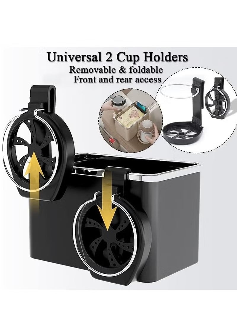 Generic - Multifunctional Car Armrest Storage Box with Foldable Cup Holder Paper Towel Storage Box for Coffee Cups, Water Bottles, Phones, Keep Side Console Tidy (Black) - Image 1
