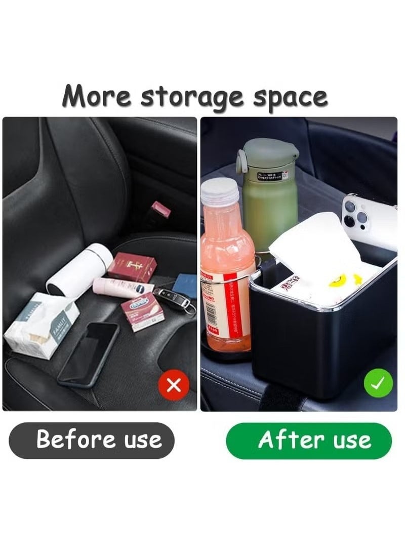 Generic - Multifunctional Car Armrest Storage Box with Foldable Cup Holder Paper Towel Storage Box for Coffee Cups, Water Bottles, Phones, Keep Side Console Tidy (Black) - Image 1