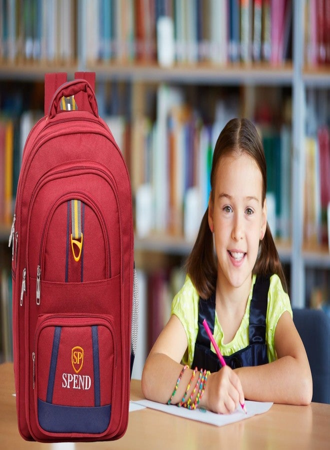 حقيبة ظهر مدرسية مع حقيبة غداء من سبند | حقيبة مدرسية واسعة متعددة الأغراض للطلاب | تصميم متين متعدد الجيوب، خفيف الوزن، بسعة تخزين عالية، مناسبة للصفوف من الخامس إلى العاشر (أحمر، أزرق داكن) - Image 3