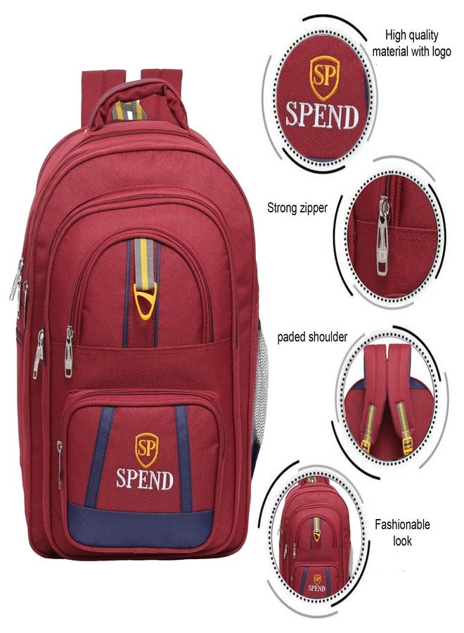 حقيبة ظهر مدرسية مع حقيبة غداء من سبند | حقيبة مدرسية واسعة متعددة الأغراض للطلاب | تصميم متين متعدد الجيوب، خفيف الوزن، بسعة تخزين عالية، مناسبة للصفوف من الخامس إلى العاشر (أحمر، أزرق داكن) - Image 2
