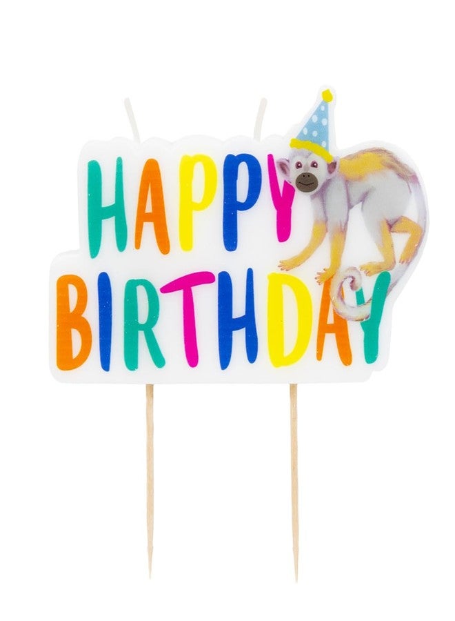 توكينج تيبلز شمعة عيد ميلاد سعيد بتصميم حيوانات سفاري من Talking Tables | زينة كبيرة ملونة لحديقة حيوانات الغابة، لتزيين الكيك | 11 سم - Image 1
