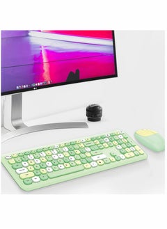 Y&D Wireless Keyboard and Mouse Combo Cute multifunctional 110 Key Typewriter Retro Round Keycaps Compatible with Android Windows PC Tablet Prefer for Home Office Keyboards (Green)  - Image 1
