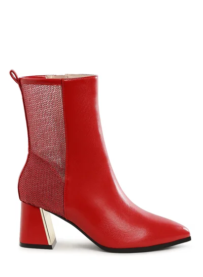 London Rag Mesh Detail Pointy Ankle Boots in Red