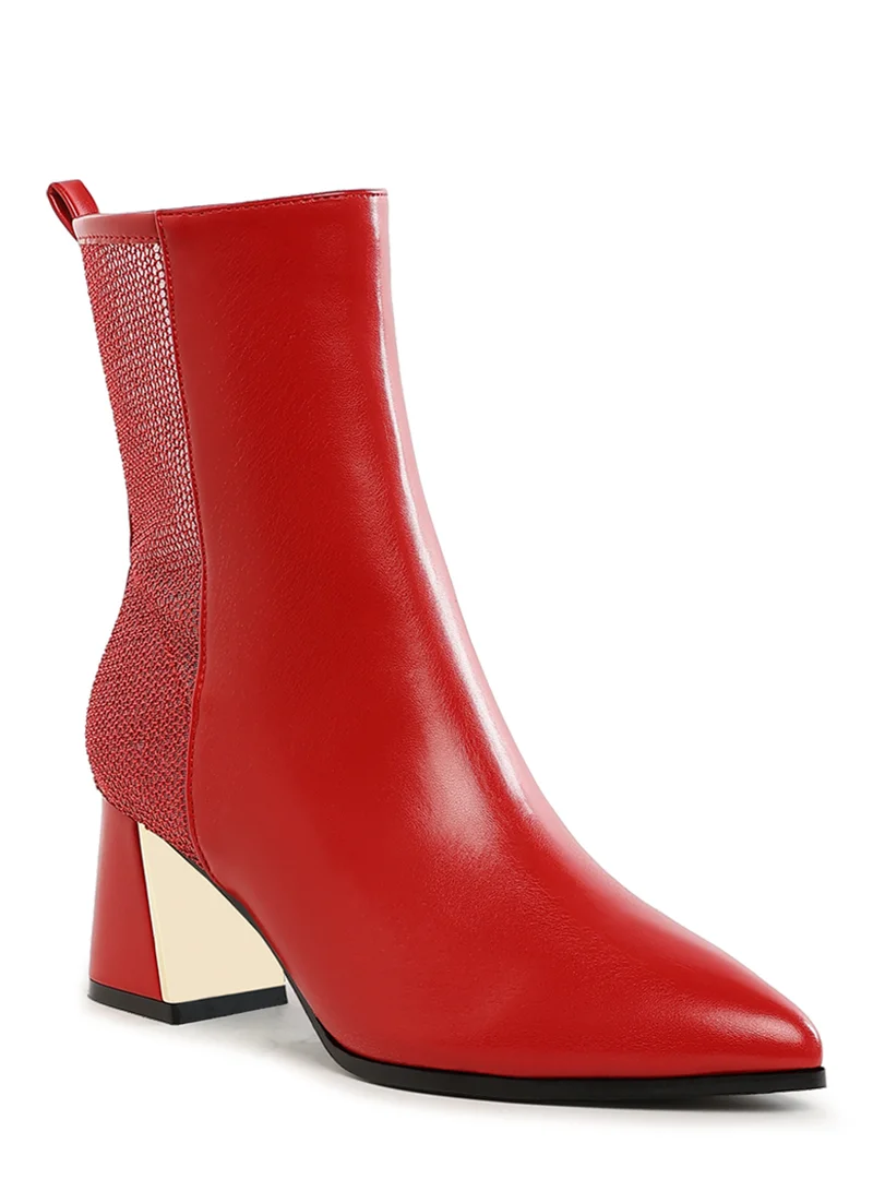 London Rag Mesh Detail Pointy Ankle Boots in Red