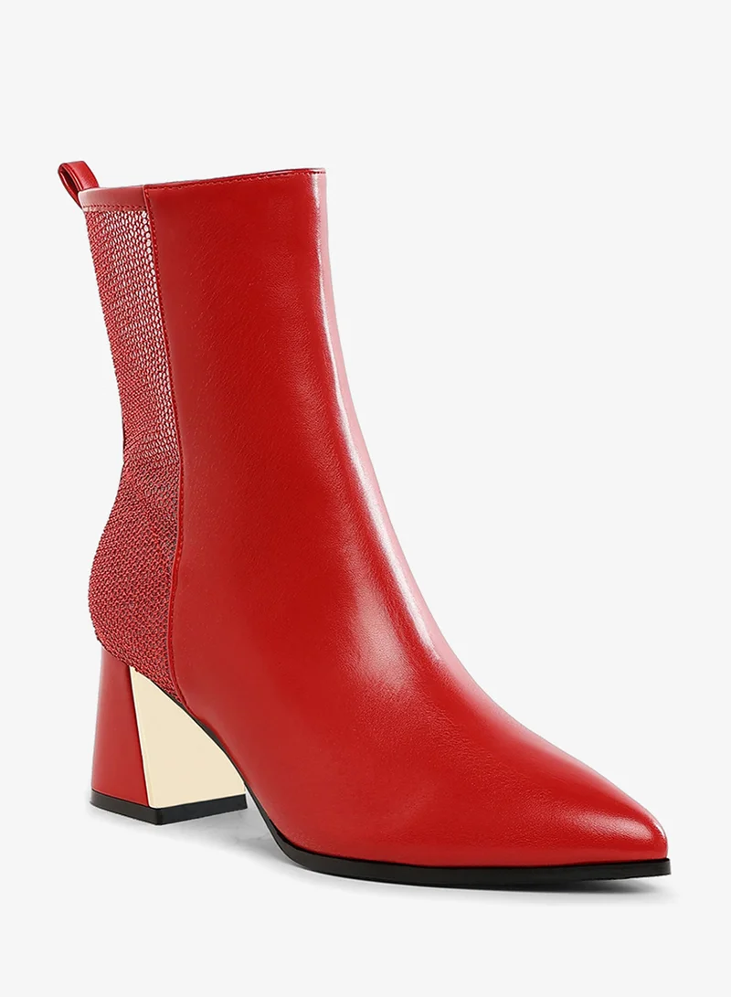 London Rag Mesh Detail Pointy Ankle Boots in Red