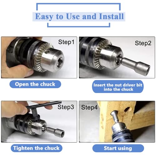 Wolfride 10Pcs Power Nut Driver Set Magnetic 1/4'' Hex Socket Set Quick Change Adapter Socket - Image 4