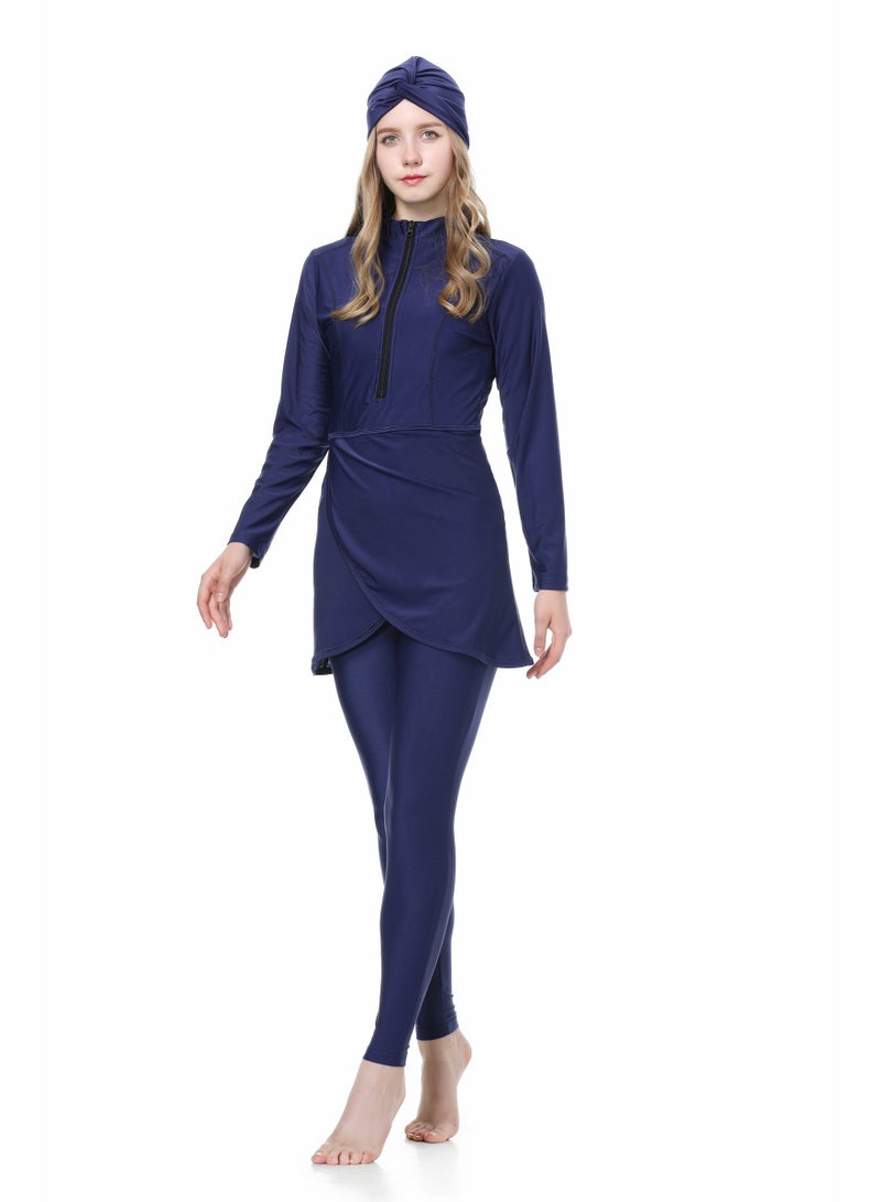 Muslim Women Modest Swimsuit Set 3-Piece Long Sleeve Long Pants Burkini UV Protection Swimwear with Bra Pad Comfortable Casual Beachwear for Outdoor and Daily Use - Image 1