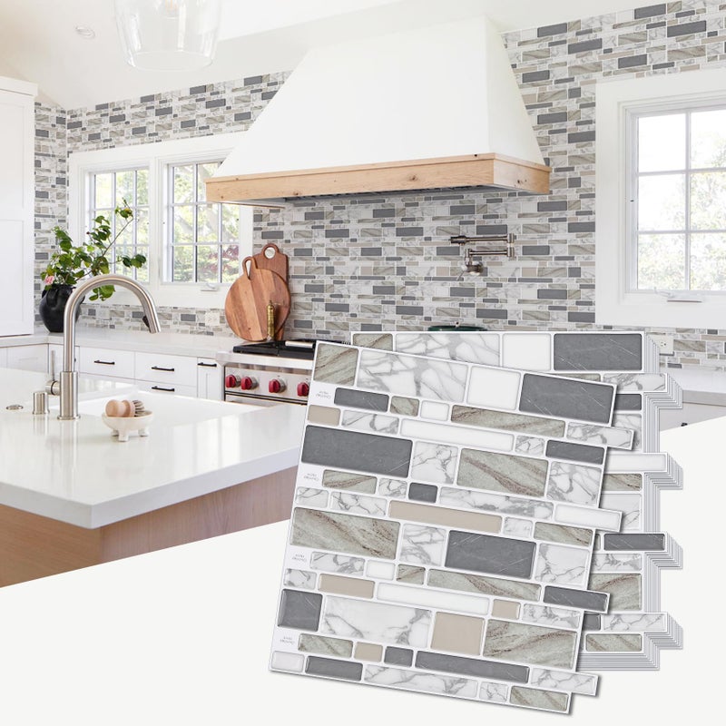 STICKGOO STICKGOO 10Sheet Marble Look Peel and Stick Wall Tile 12x12 Premium Self Adhesive Tiles Kitchen Stick on BacksplashBrownGray 