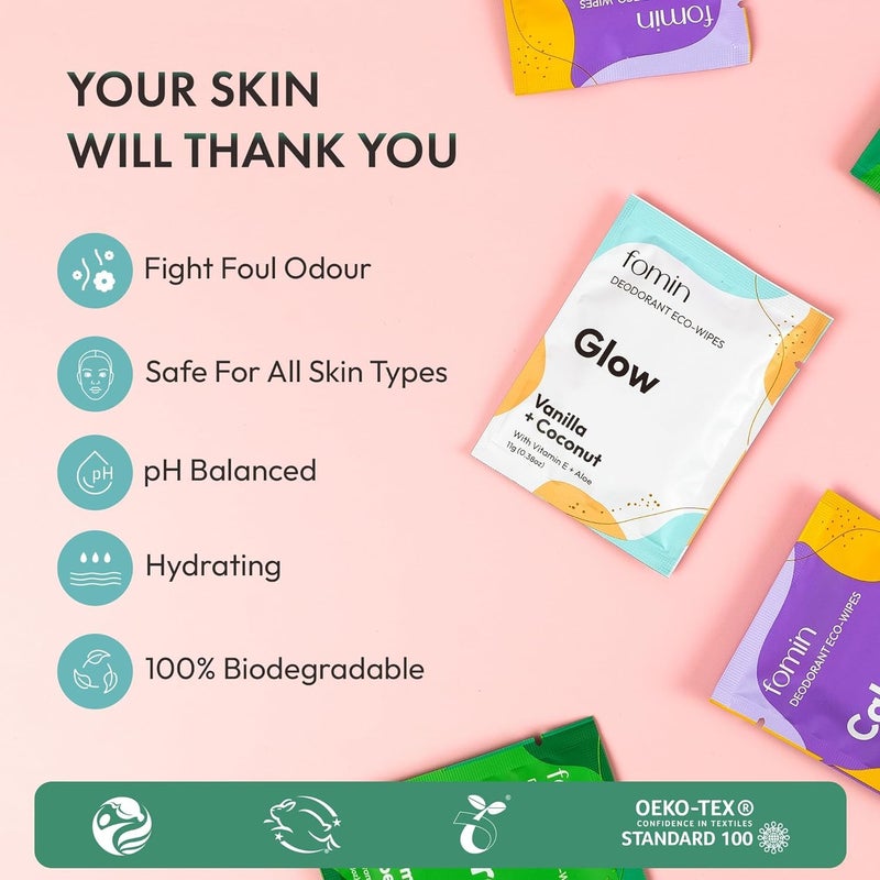 FOMIN Travel Deodorant Wipes - 30 Count - Variety Pack - pH Balanced, Hypoallergenic Mini Deodorant Wipes For Women and Men - Plastic-Free, Individually Wrapped Underarm & Body Wipes - Image 5