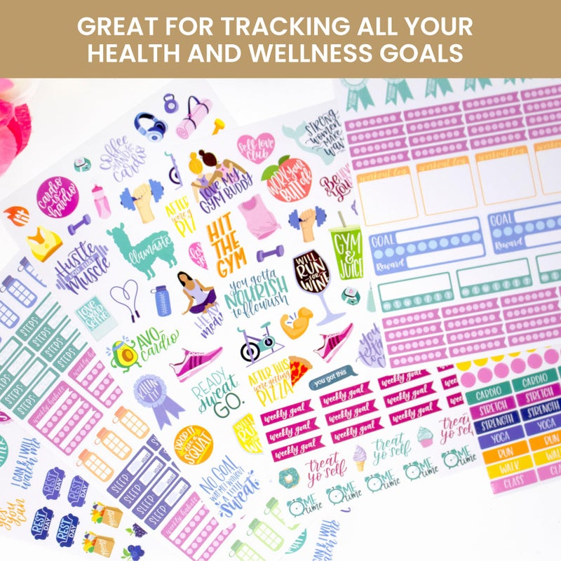 bloom daily planners Health Wellness and Fitness Planner Stickers - Variety Sticker Pack - Six Sticker Sheets Per Pack! - Image 5