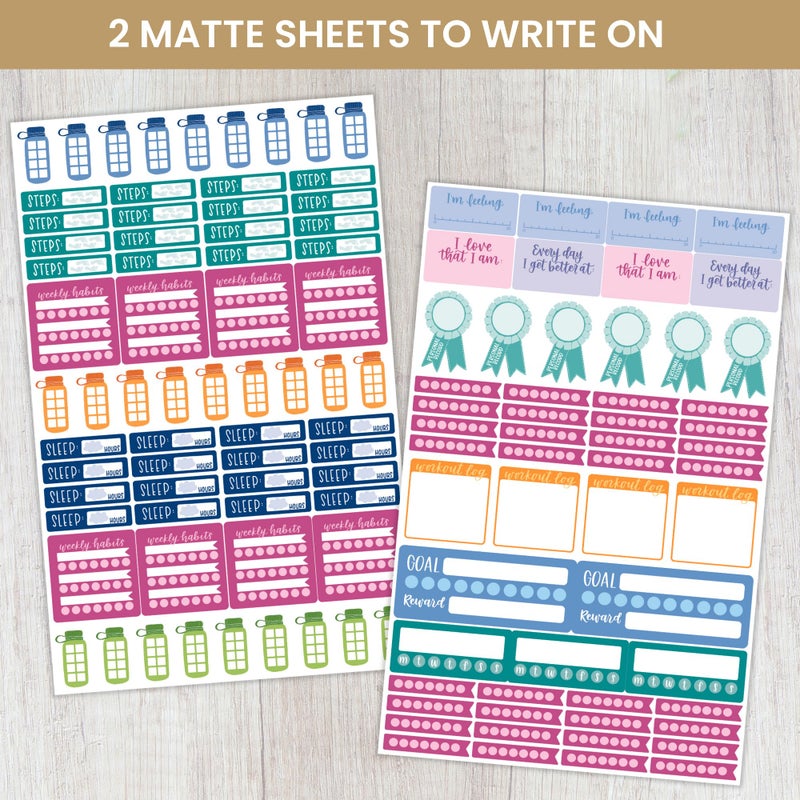 bloom daily planners Health Wellness and Fitness Planner Stickers - Variety Sticker Pack - Six Sticker Sheets Per Pack! - Image 3