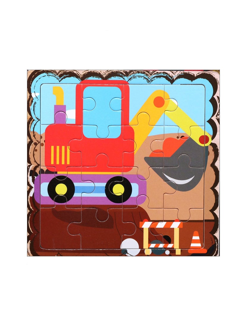 Children's Educational Wooden Cartoon Excavator Jigsaw Puzzles Suitable Gift Bag Pack - Image 1