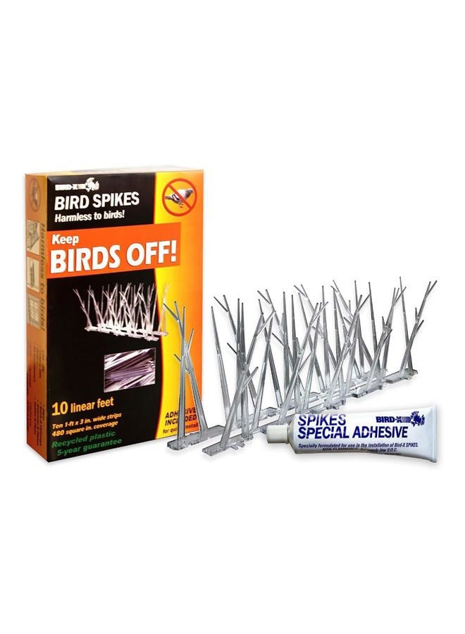 Bird-X Sp-10-Nr Plastic Polycarbonate Bird Spikes Kit With Adhesive Glue, Covers 10 Feet - Image 1